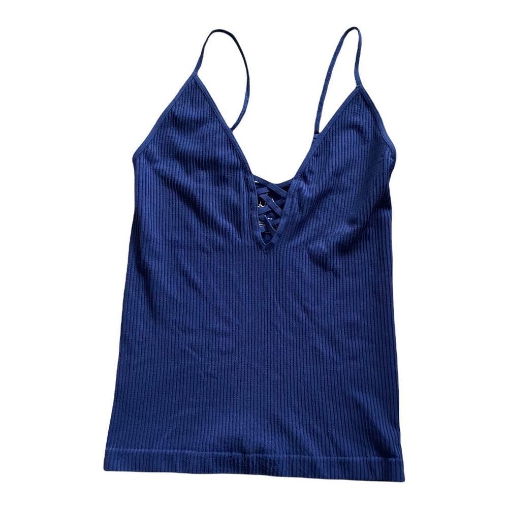 NWOT Free People Intimates Strappy Ribbed Knit Tank Top Cami Blue Size Medium